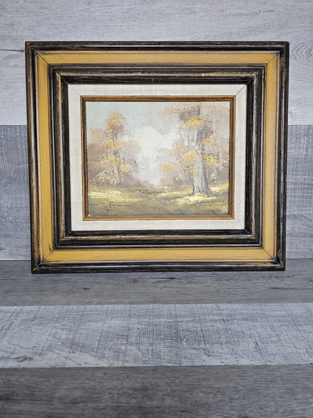 MCM Original Framed Oil Painting Forest Signed Fredrik Movie Prop Yellows